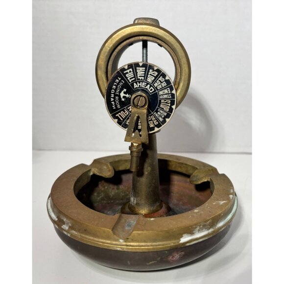 3 Vintage Nautical Brass Maritime Desk Office Ashtrays Compass Telegraph AS IS - Picture 7 of 10